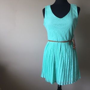 As U Wish Green A-line Pleated Knit Dress Medium
